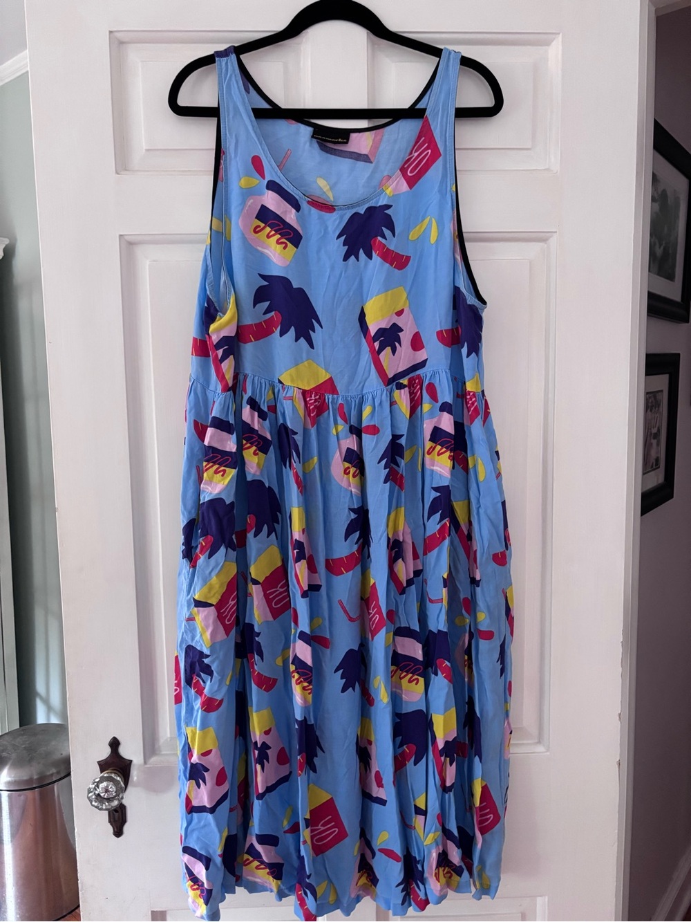 Nooworks Blue Tropical Print Midi Dress with Pink and Yellow Accents